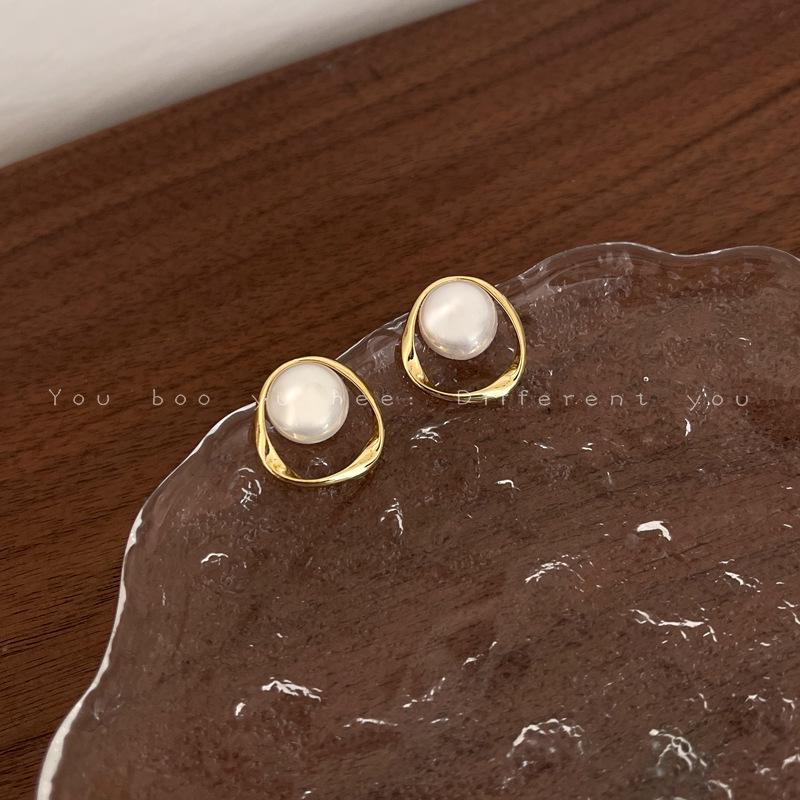 Elegant 2024 French Pearl Stud Earrings for Women - High-End Luxury, Hong Kong Style