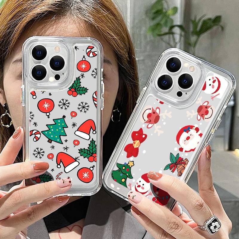 Cartoon Christmas Santa Claus Elk Pattern Case for iPhone 16 15 14 Pro Max 13 12 Mini 11 Pro Max Xr Xs Max 8 7 Shockproof Clear Soft Silicone Cover
