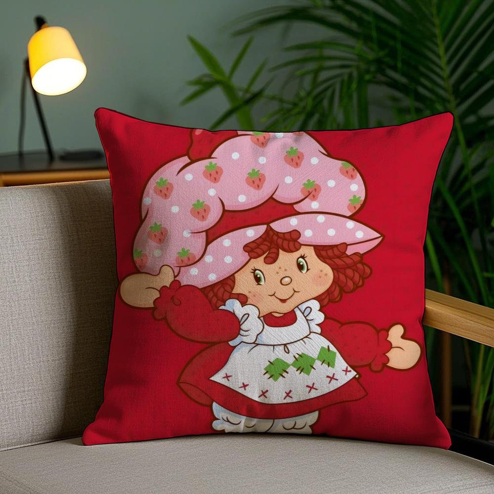 S-Stawberry Shortcake Cushion Cover Plush Fabric Soft Double-Sided Printed Sofa Pillow Case Colorfast Home Decor Gift