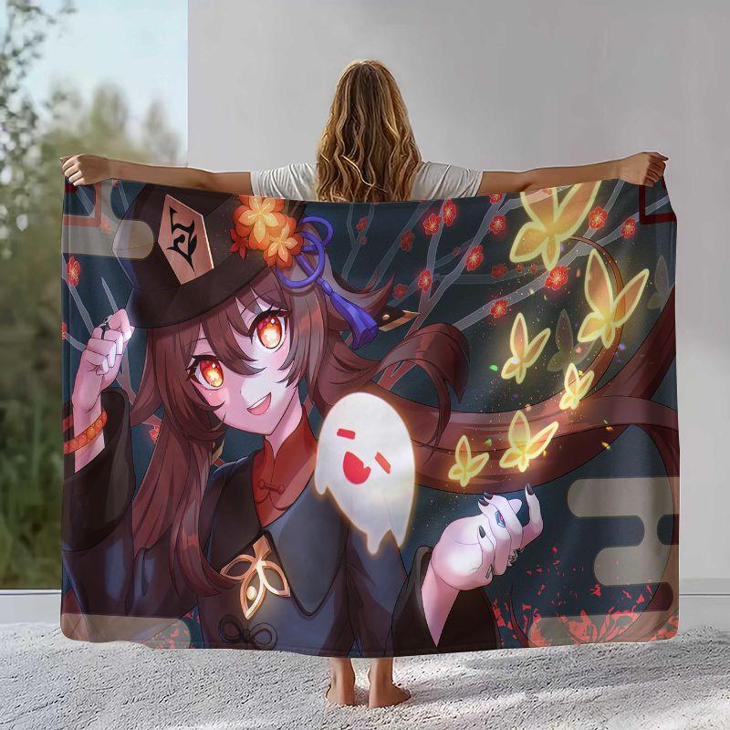 Classic Game Genshin Impact Cartoon Flannel Blanket,Ultra Soft Warm Plush Throw for Home Bedroom Bed Sofa Cover Office Camping