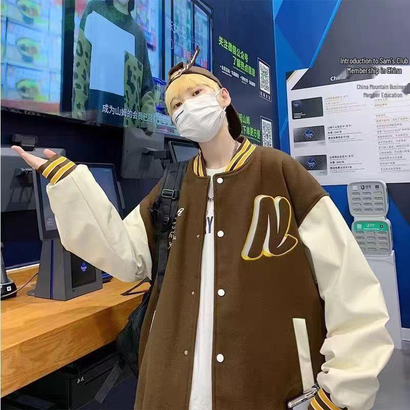 Men's Casual Loose Embroidered Baseball Jacket for Spring and Fall - Suitable for Couples and Students