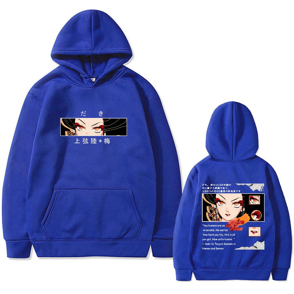 Anime Demon Slayer Daki Eyes Graphic Hoodie Male Fashion Casual Fleece Pullover Hoodies Men's Women's Vintage Streetwear