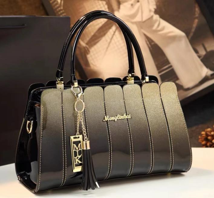 

Яркая кожаная женская сумка через плечо, простая сумка из лакированной кожи с сращиванием 35*13*20