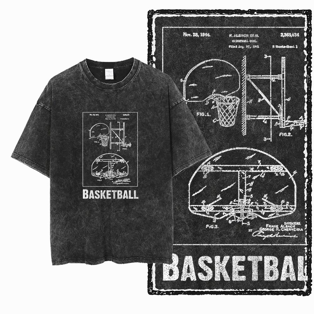 YH BASKETBALL THEME Printed Cotton Acid Washed Exclusive Graphic Unisex T Shirt Cool Streetwear Men Tshirts Big Size Tee for men