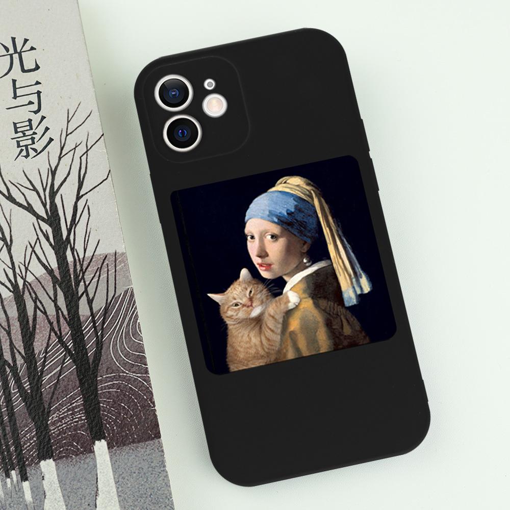 Famous Painting Cat Phone Case For iPhone 16 15 14 13 12 11 Pro Max Mini X XS SE 7 8 Plus 16E Shockproof Non-Slip Cover Fundas