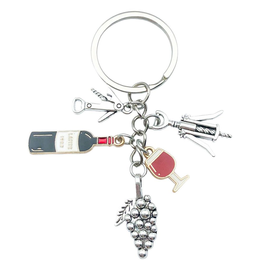 Lipstick & High Heels Keychain with Red Wine Glass Pendant