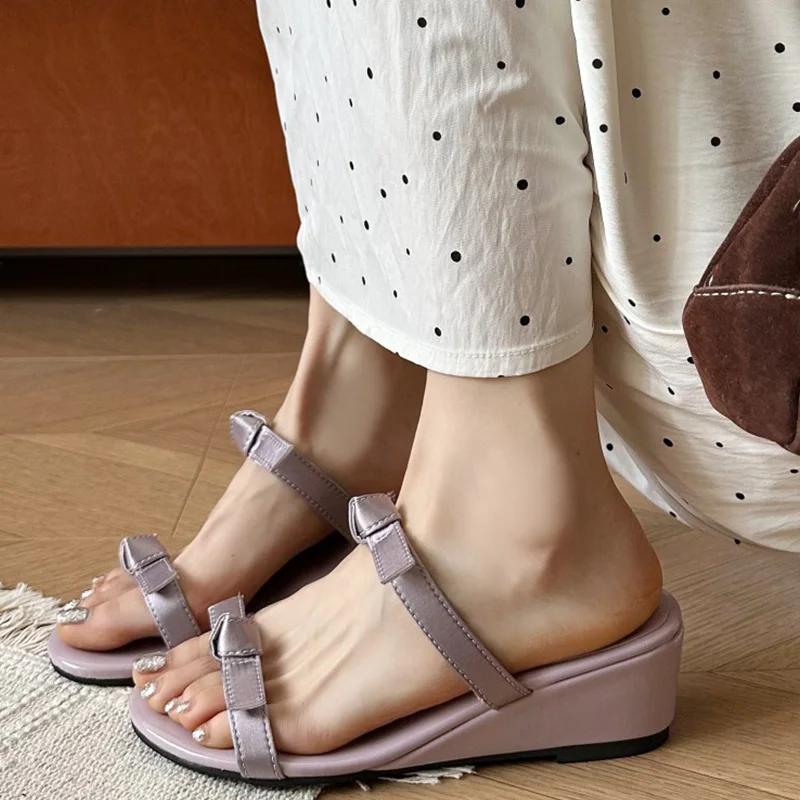 

Модные танкетки женские тапочки платье элегантная обувь уютные повседневные сандалии обувь на каблуке женщина 2025 лето дизайнерский бренд женские zapatillas 40 фиолетовый