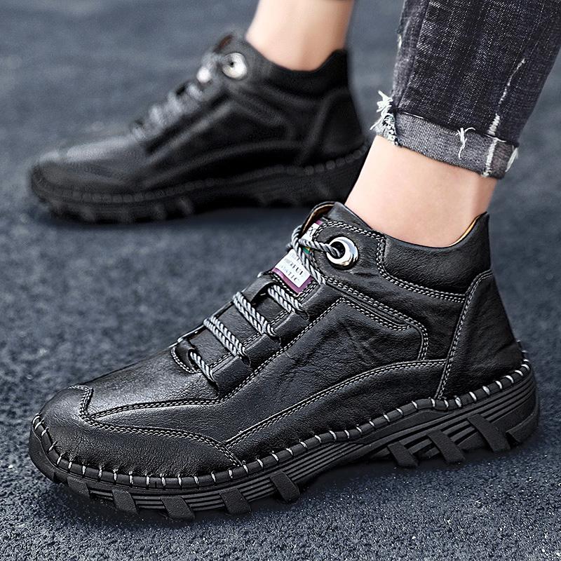 Big Size Cowhide Split Autumn Winter Warm Men Boots With Fur Vintage Motorcycle Boots Male Snow Ankle Boots Fashion Hiking Shoes