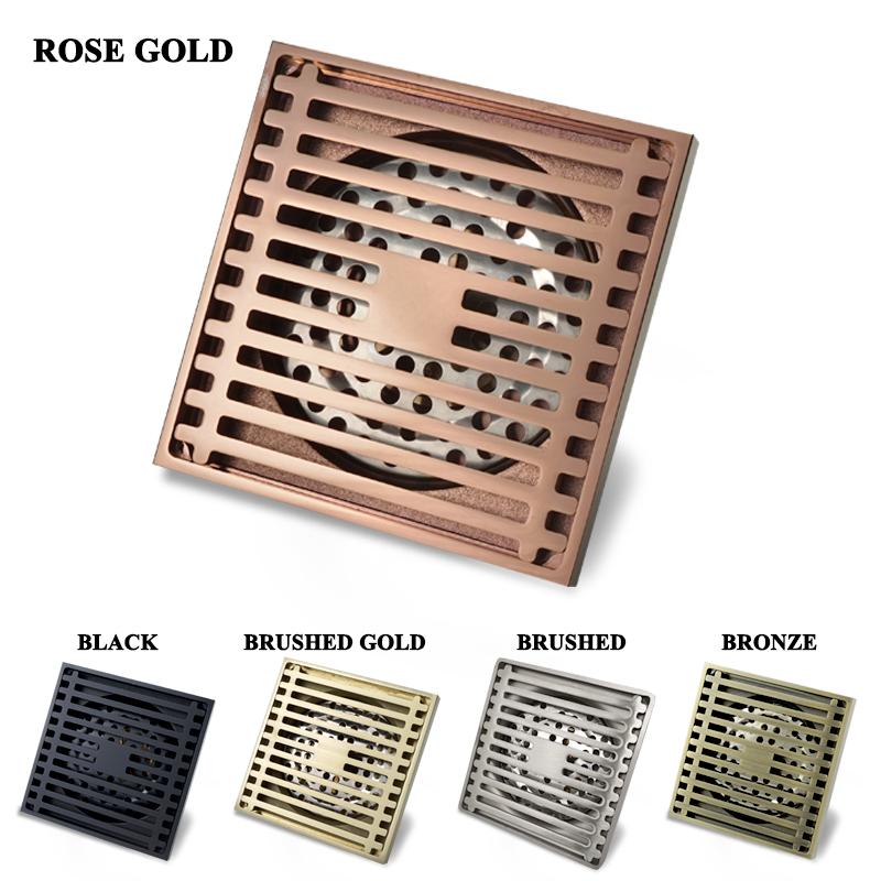 Rose Gold Floor Drain Square 100x100MM Brass Drain Toilet Balcony Bathroom Shower Anti-odor Drains Tile Insert Waste Grates