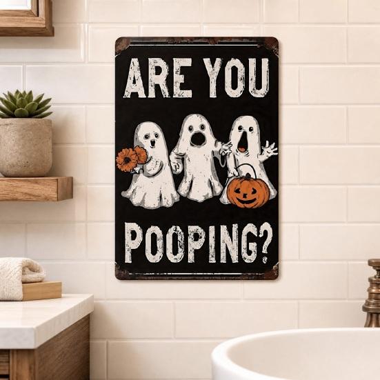 Wandkunst für drinnen und draußen Retro Halloween Schild, Kürbis Geist Badezimmer Metall Langlebiges Hängeschild Hexe Katze Festival für Bar Zuhause Raum Dekor