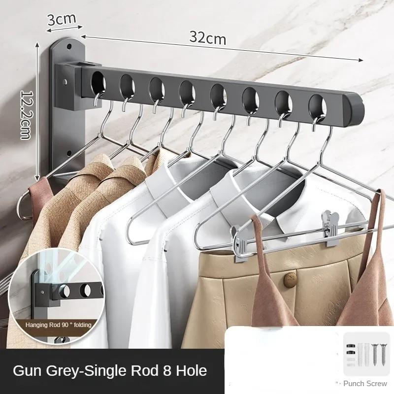 Wall Mounted Wall-Mounted Clothes Hanger  Closet Durable Couple Stainless steel Folding Retractable Hook Home