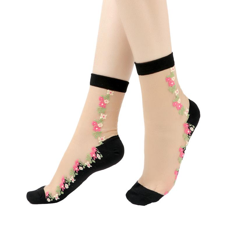 5 Pairs of Women's Spring and Summer Thin Ice Silk and Cotton Bottom Crystal Silk Anti Hook Silk Stockings