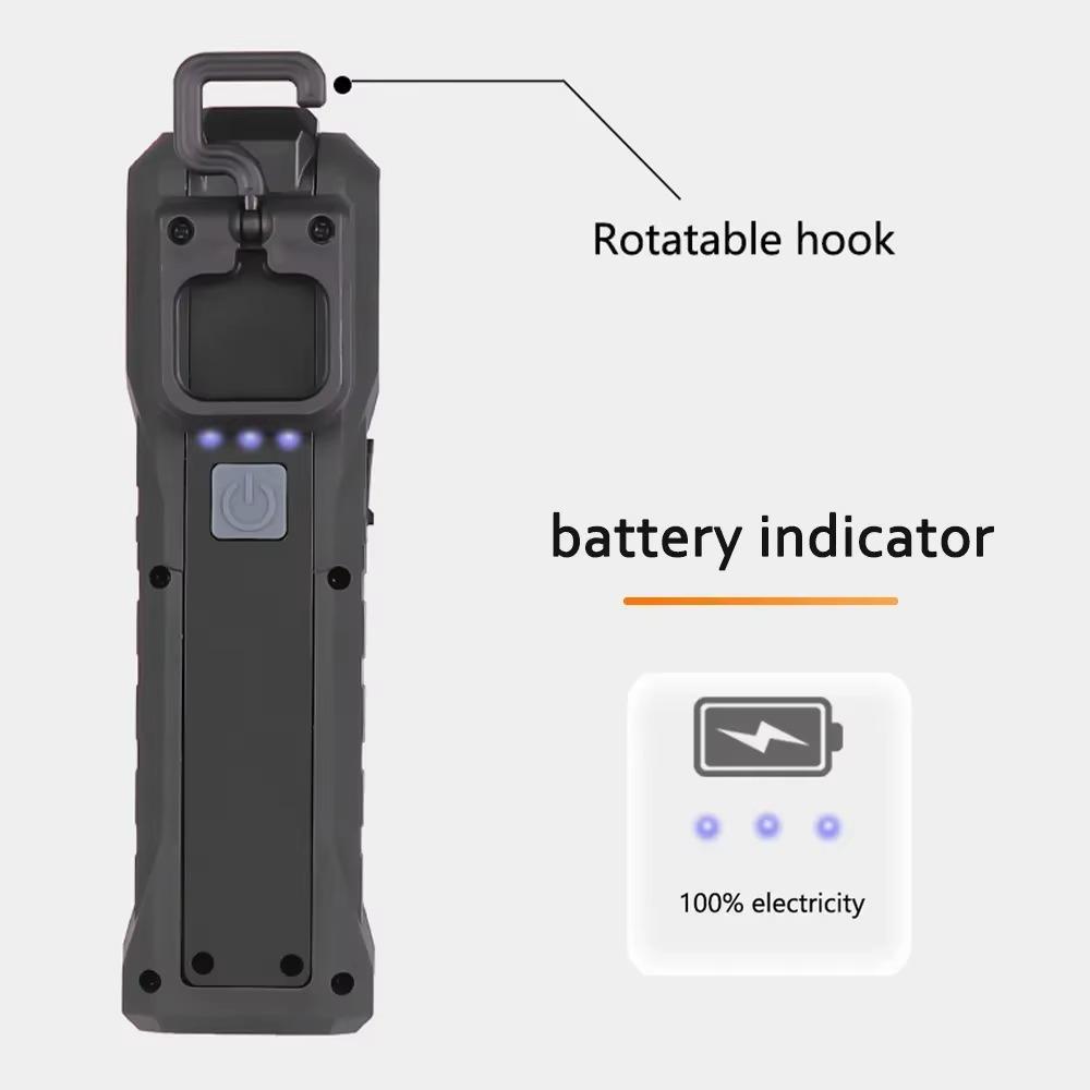 Magnetic COB Work Light Portable LED Flashlight USB Rechargeable 4 Lighting Modes and Tail Magnet for Camping Inspection