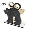 Decorative Wood Tissue Stand Halloween Napkin Holder, Vintage Rustic Dispenser Organizer, Spooky Ghost Stable Log Base Holder Black Cat Boo