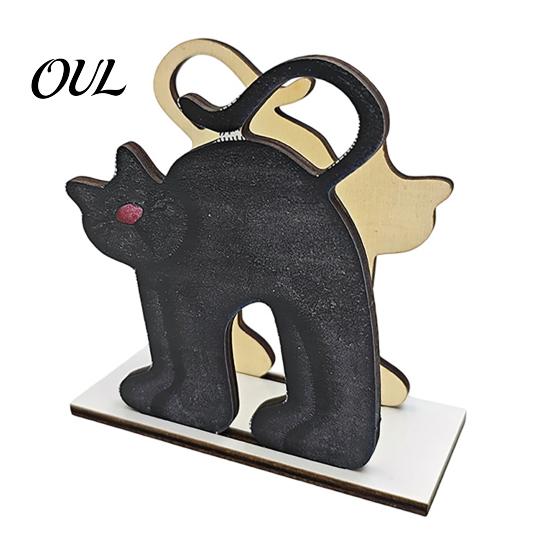 Decorative Wood Tissue Stand Halloween Napkin Holder, Vintage Rustic Dispenser Organizer, Spooky Ghost Stable Log Base Holder Black Cat Boo