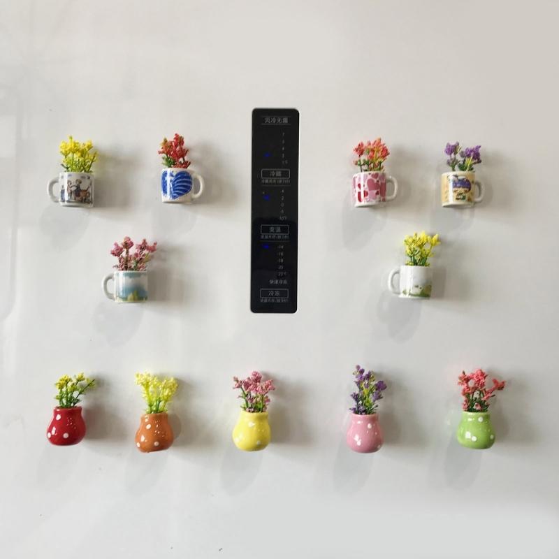 8Pieces Mini Magnetic Vases For Refrigerator Strong Hold Resins Flower Pot Fridge Magnets Kitchen Home Decoration Gift