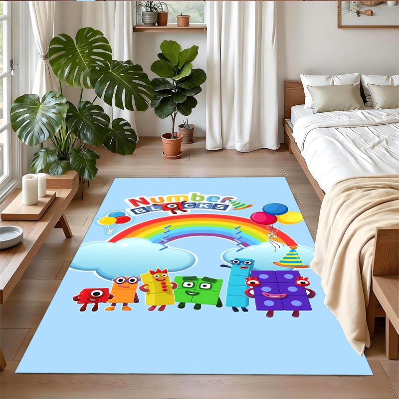 Anti‑Slip Crystal Velvet Floor Rug, Numberblocks Design Carpet for Indoor Living Bedroom Home Decoration