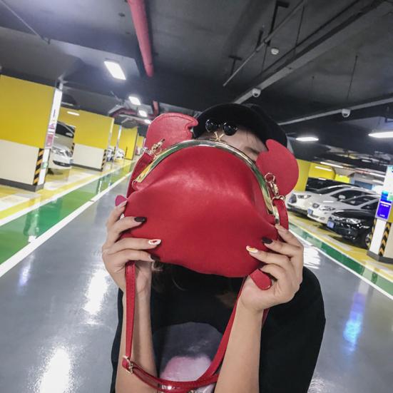Funny Crab Shape Solid Color Lady Faux Leather Twist Lock Crossbody Shoulder Bag