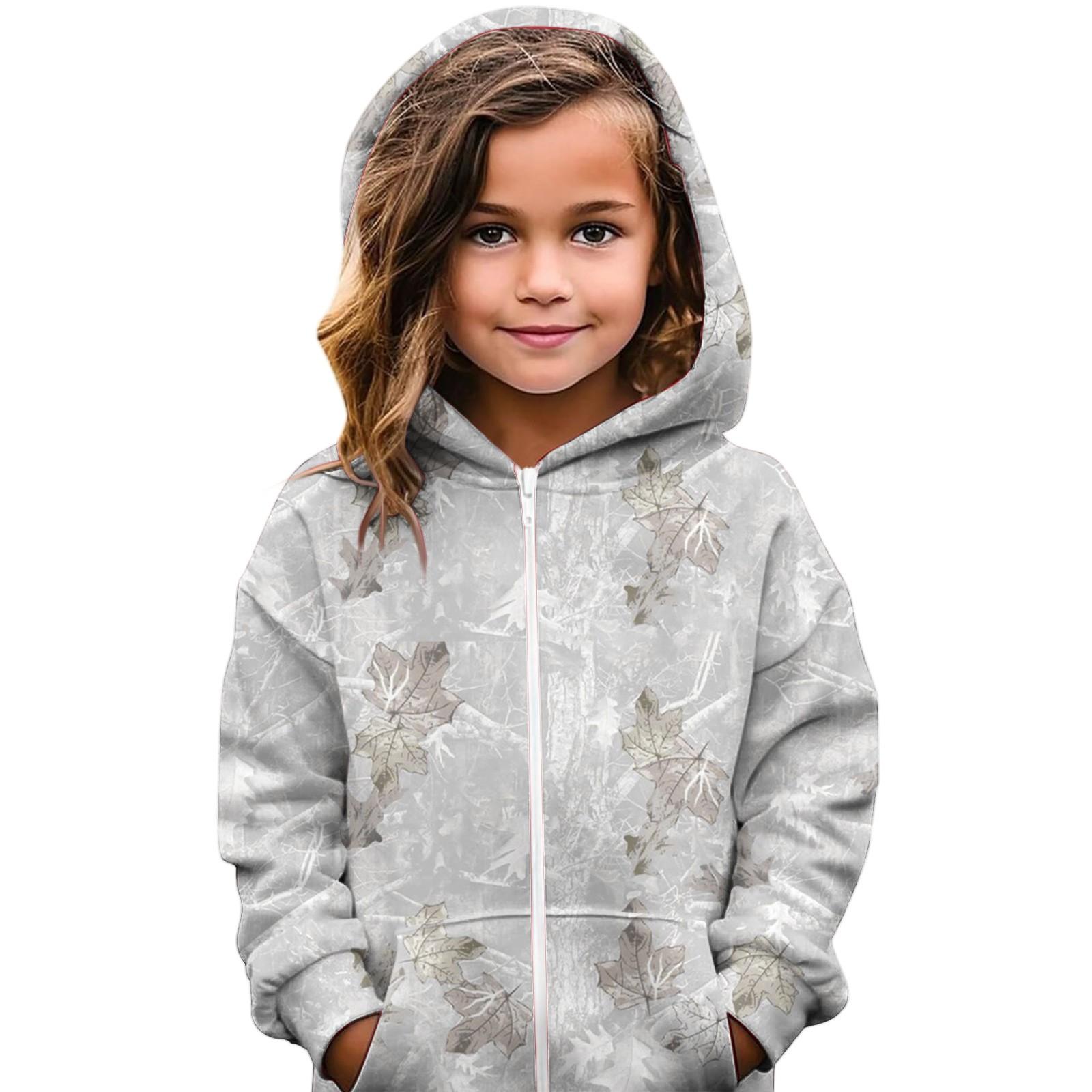 

Детский повседневный кардиган с капюшоном и принтом листьев 160