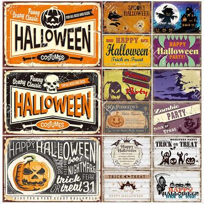 Halloween Kürbis Blechschild Vintage Teller Fledermaus Poster Malerei Festival Metallschilder Bar Kunst Party Schule Wand Heimdekoration 20x30cm