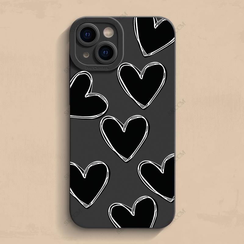 Luxury Black Love Heart Soft Silicone Phone Case For iPhone 15 14 13 12 11 Pro Max Mini XR X XS Max 7 8 Plus Shockproof Cover