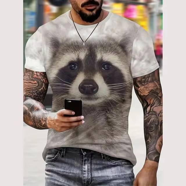 Sommer Rundhals 3D Lustiger Tierdruck Top Modische Lässige Kurzarm Herren T-Shirts