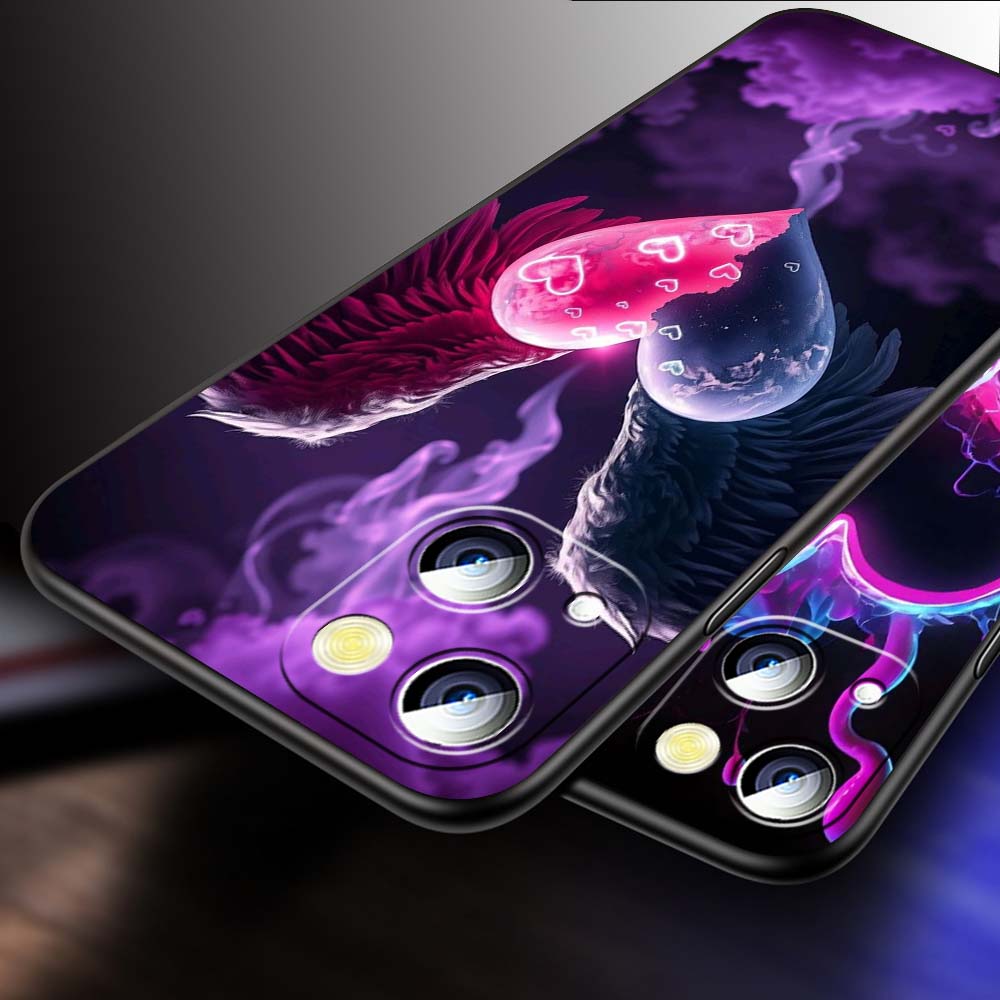 Luxurious Love Design Art Phone Case For Apple iPhone 17 16 16E 15 14 13 12 11 Pro Max Plus Black Soft Silicone