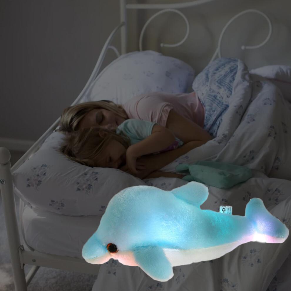 Light Up Stuffed Animal Dolphin Plush, Colorful Glowing Dolphin Soft LED Toy with Night Light Companion Adjustable Timer Function for Kids and