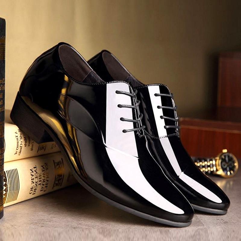 Autumn new men's business dress pointed patent leather shoes youth versatile lace-up large size men's shoes groom wedding shoes