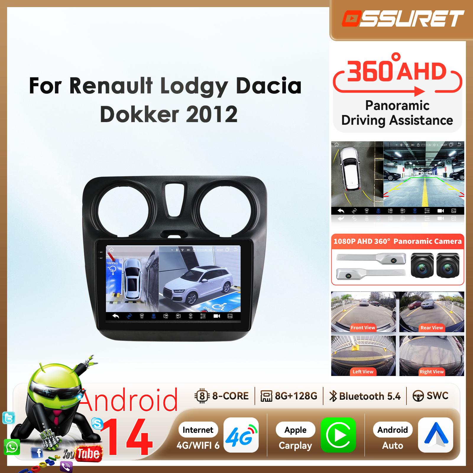 Ossuret Autoradio Navigatore GPS Android per Renault Dokker/Lodgy Dacia 2012-2021 Snapdragon AI Autoradio Multimediale Android Auto Carplay