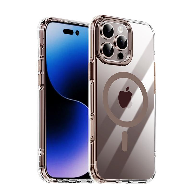 Transparent Magnetic Suction iPhone 16 Pro Max Case with Metal Airbag Protection