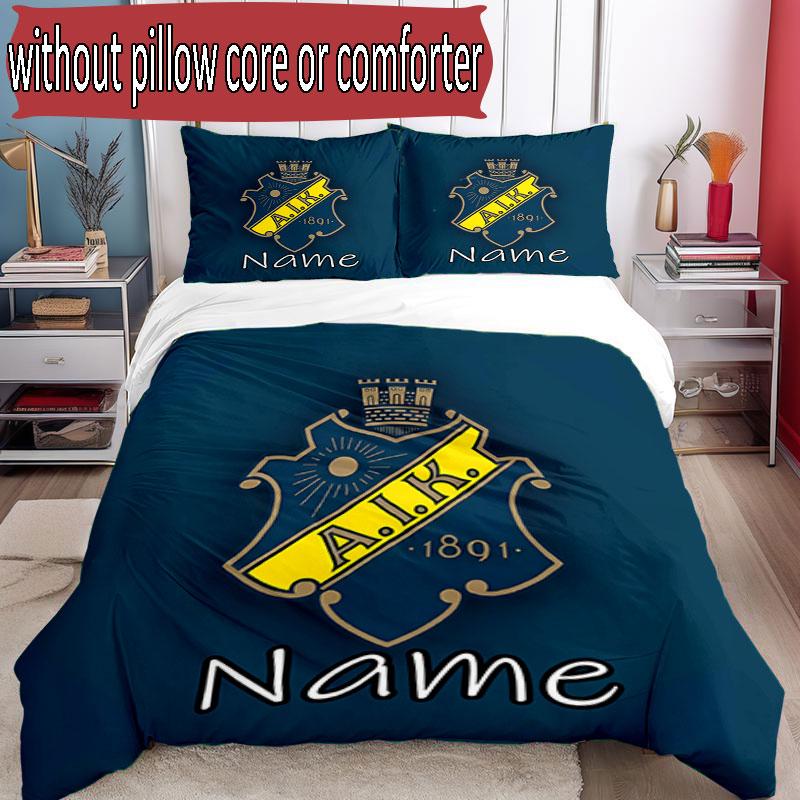3pcs Duvet Cover Set (1*Duvet Cover + 2*Pillowcase, Without Core), Custom Name AIK Fotboll Pattern Bedding Set, Home Bedroom Decor Gift