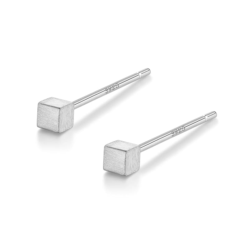 

earrings silver Silver925 square cool Super tiny Approximately 2mm small Smaller Small size mini size simple (Matt Silver)