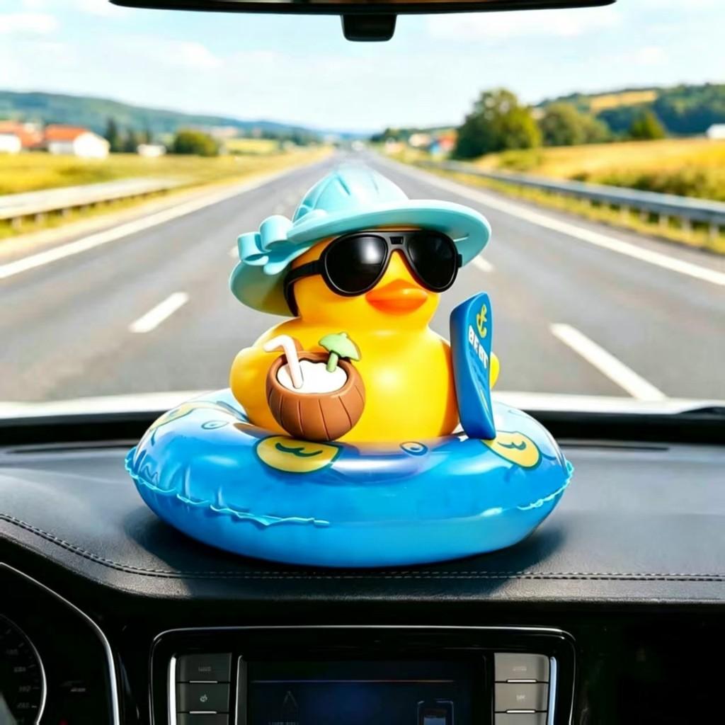 Plastic Cartoon Milk Tea Shop Little Yellow Duck Decor For Car Dashboard Display