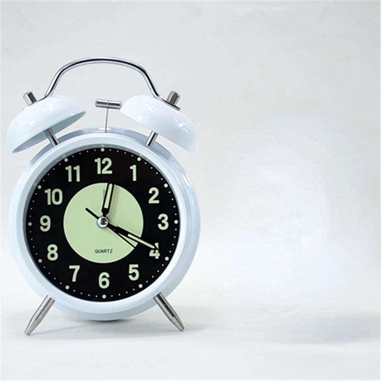4 Inch Creative Metal Material Alarm Clock Night Bed Head Cute Desktop Small Alarm Clock Round Big Alarm Mute Scan Clock Gift
