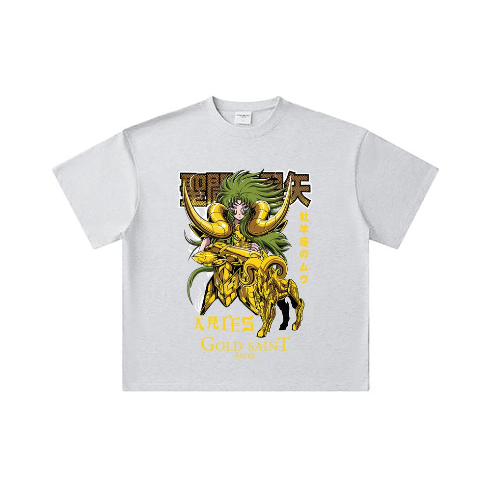 260 GSM Double Yarn 32 Count 100% Cotton Saint Seiya V19 Aries Print Unisex Heavy Cotton T Shirt