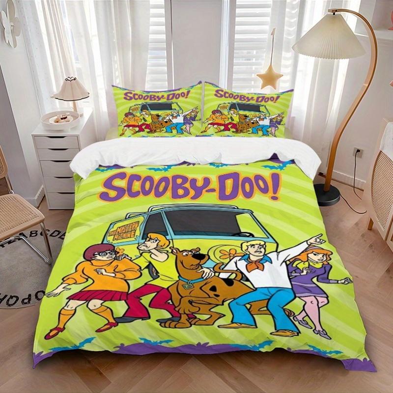 3pcs Scooby Doo Mystery Machine Quilt Cover Set (1 Quilt Cover + 2 Pillowcases Without Pillow Core), High-Definition Printing for Home and Dormit