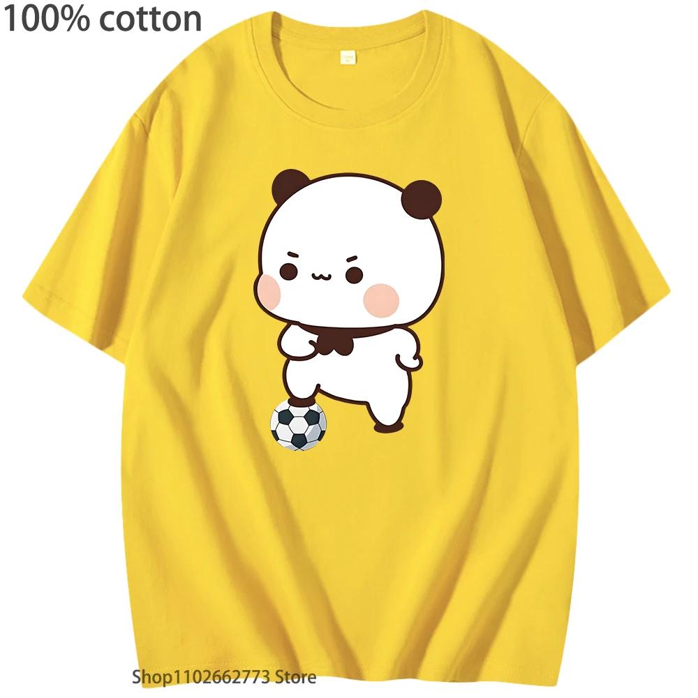 

Cute Bubu Is Playing Soccer T-Shirts Kawaii Cute Panda Bear Graphic Shirts Women T Shirt Men 100% Cotton Summer Casual Tops 3XL