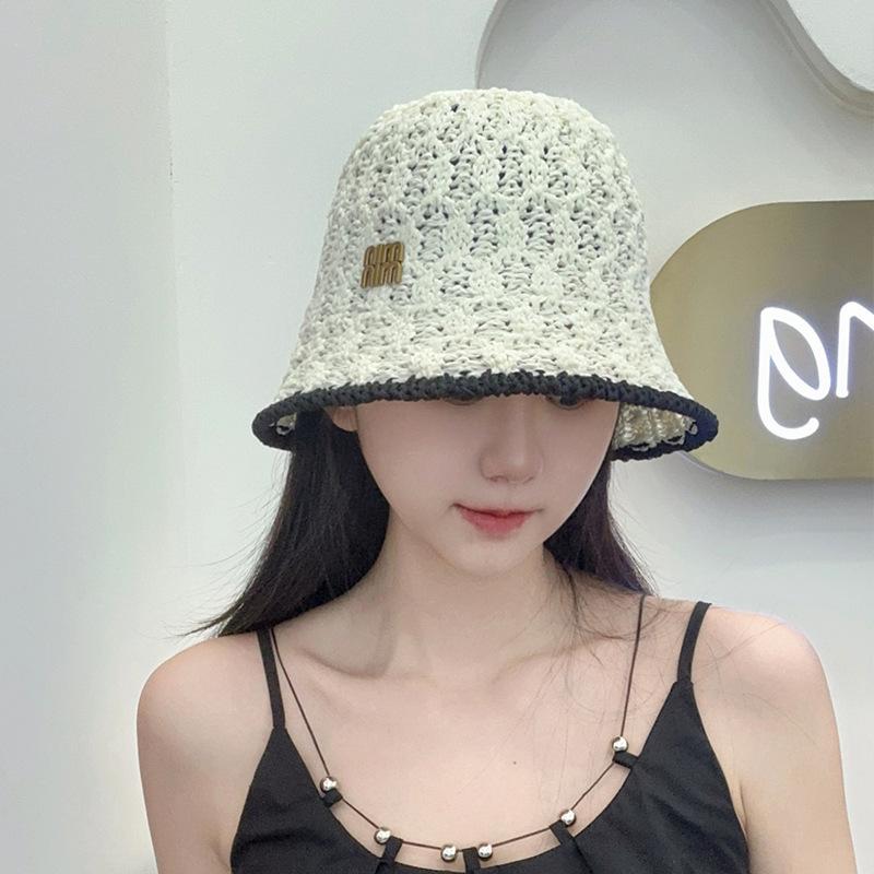 Min standard woven breathable straw hat women's travel sunscreen bucket hat showing face small beach vacation sun hat