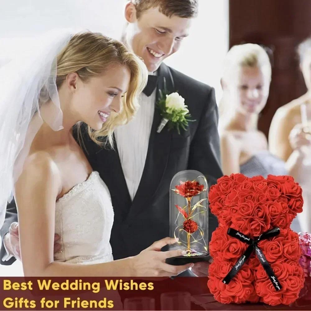 Valentine's Day Eternal Rose Teddy Bear Set - Artificial Flower Decor for Birthday, Anniversary & Romantic Gifts for Girlfriend
