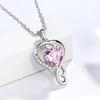 Huitan Gorgeous Heart Pendant Necklace with Love Pink Cubic Zirconia Charms Exquisite Neck Accessories Delicate Wedding