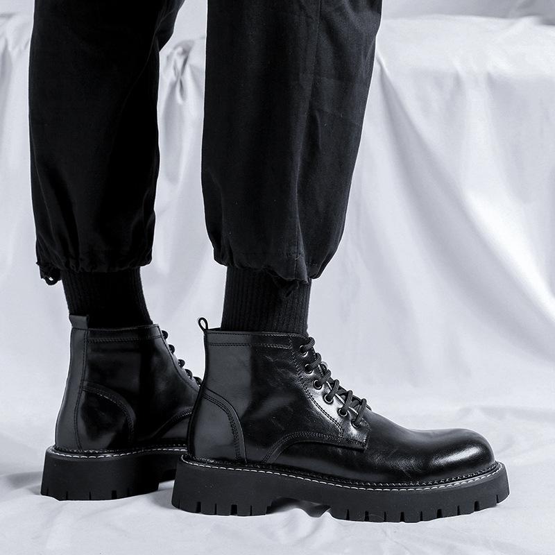 England Style Mens Casual Natural Leather Boots Lace-up Platform Shoes Business Office Dresses Cowboy Ankle Boot Short Botas Man
