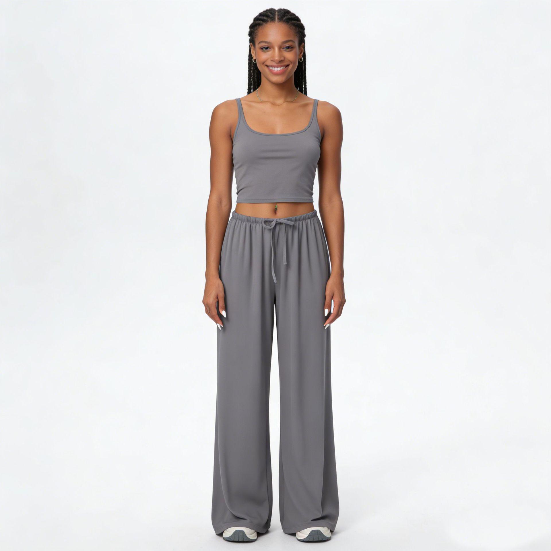 

2026 Women s Brushed Soft Wide-Leg Pants with Side Pockets & Elastic Drawstring XL