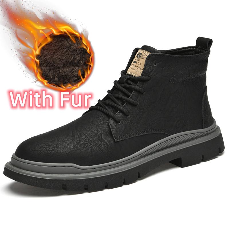 Herren Echtleder Freizeit-Laufschuhe 2024 Schnürschuhe Hochwertige Mode-Stiefeletten mit Fell Männliche Bequeme Sneaker Schuh