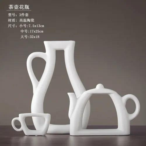 3pcs/set Nordic  modern vase decoration creative living room study  cabinet ceramic  flower teapot  WY60321