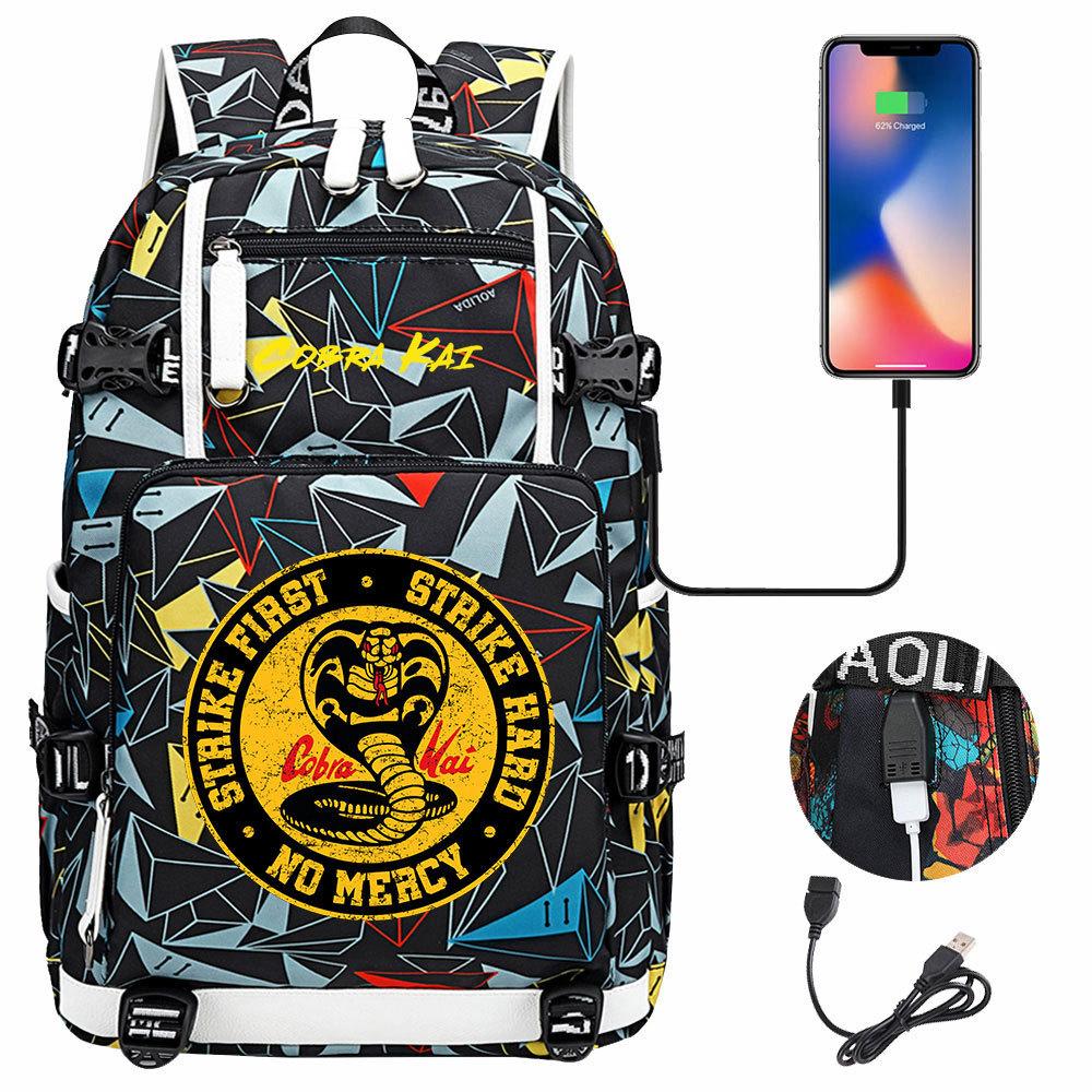 American Drama Cobra Print USB Teen Student Schoolbag Men and Women Leisure Large Capacity Travel Backpack