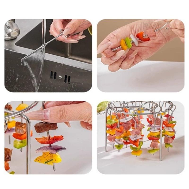 Space Saving Grill Detachable Vertical Barbecue Skewer Bracket Baking Needle Practical BBQ Tool Air Fryers Accessories