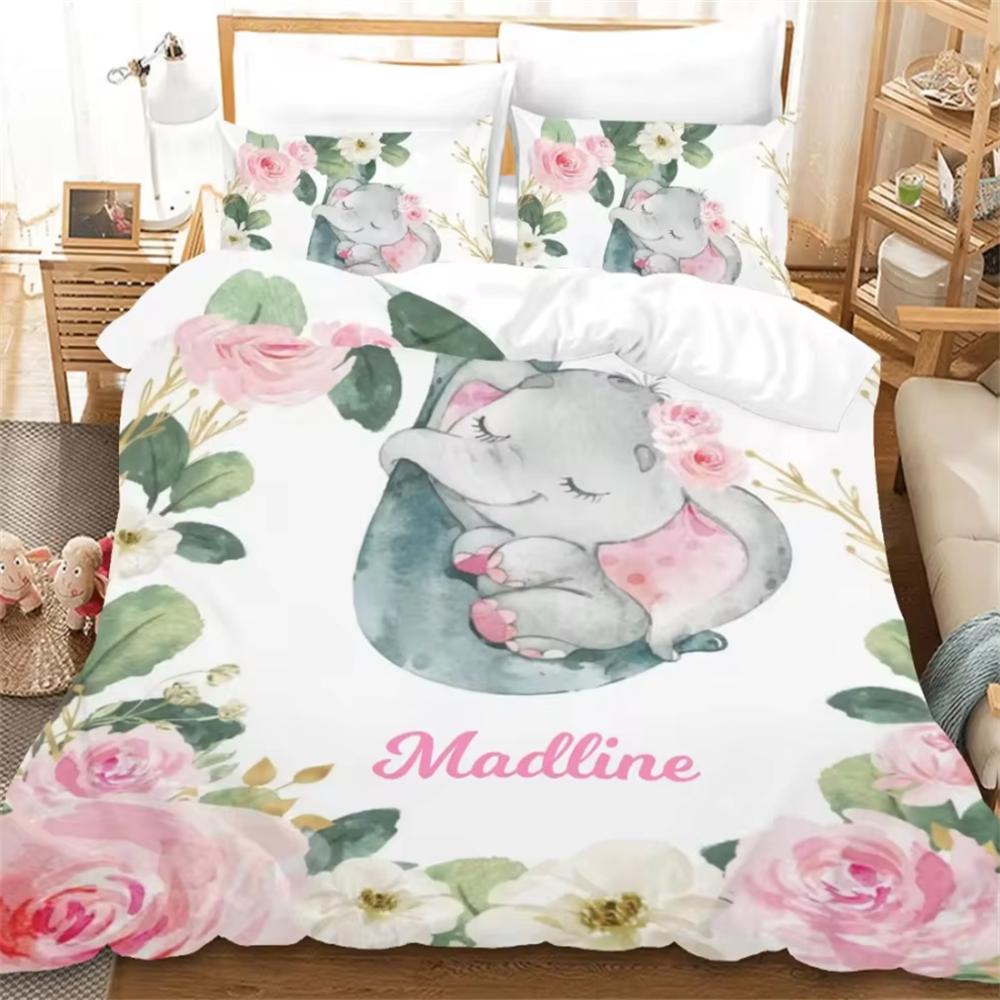 

Custom Name Duvet Cover Set Cartoon Forest Animals Bedding Set Twin Full Queen King for Kids Girls Boys Birthday Wedding Gifts cot size 70x133cm