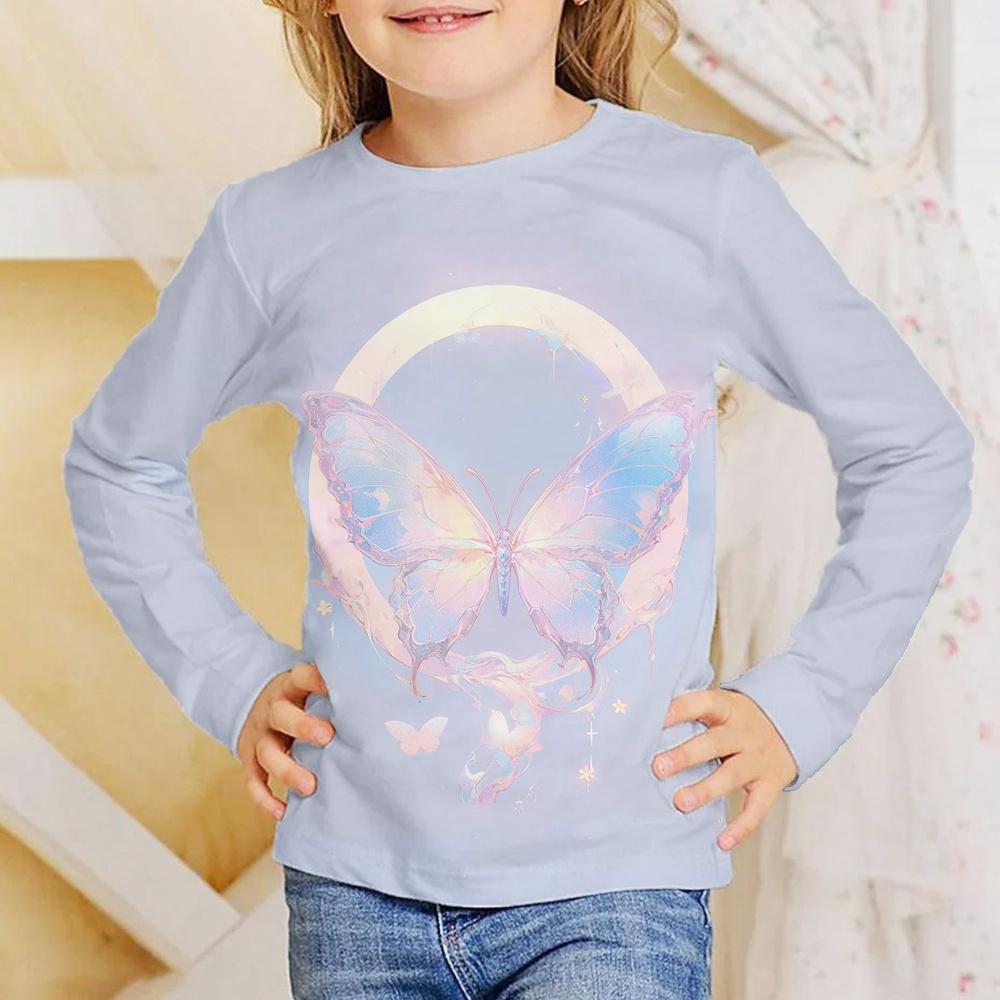 

2023 Осенняя одежда для детей Детские вещи для девочек Одежда от 4 до 14 лет Футболка для подростков с длинными рукавами Футболка с бабочкой 160