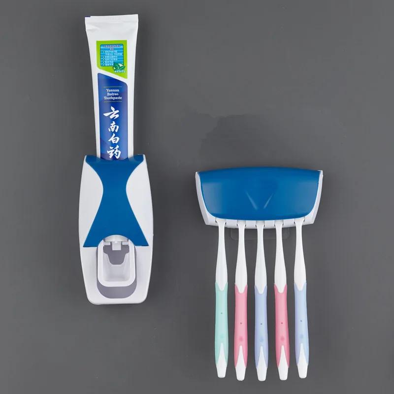 A Wall Mounted Toothbrush Holder with an Automatic Toothpaste Dispenser and a Bathroom Toothpaste Squeezer